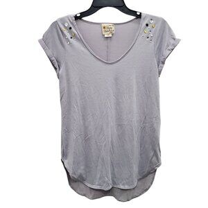 Pretty Rebellious Women's Light Gray Multi Gem Short Sleeve Raw Hem Hi-Low Top S